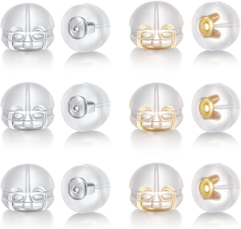 DELECOE 12 PCS White Gold Soft Silicone Earring Backs for Studs,Hypoallergenic Earring Backs Replacements for Studs Earring Hoops Fish Hook White+Gold Color - Image 1